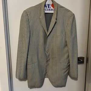 Vintage men's blazer, blue/white cotton ticking. Can be work as Women's oversize